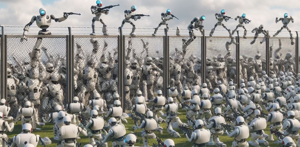 Robots attacking a fence