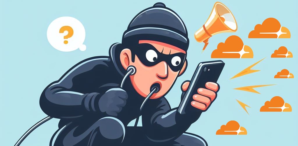 burglar holding a phone with cloudflare logo